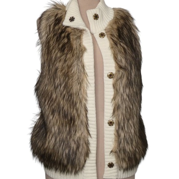 Michael Michael Kors  Cream Faux Fur/Knit Vest Size M - Picture 2 of 13